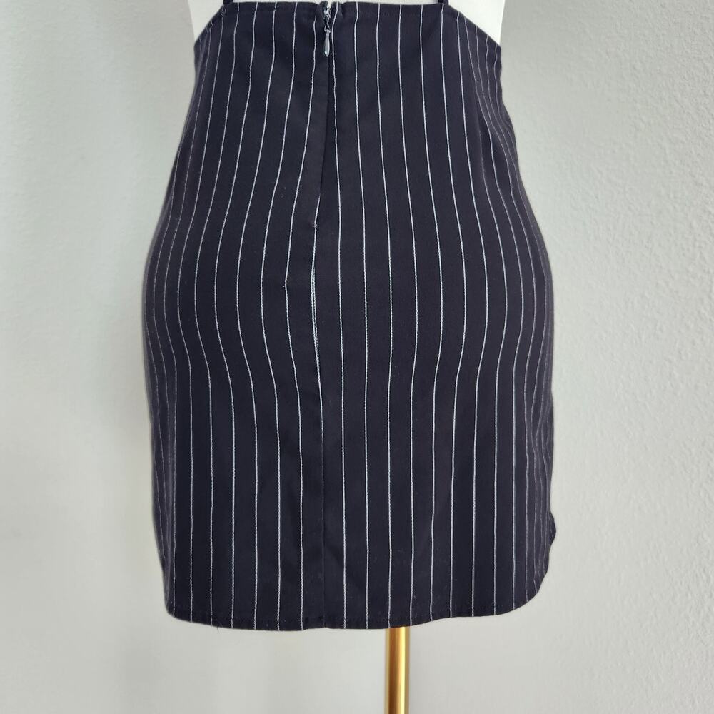 Forever 21 Black White Pinstripe Bodycon Backless Mini Dress Office Siren M - Picture 6 of 8
